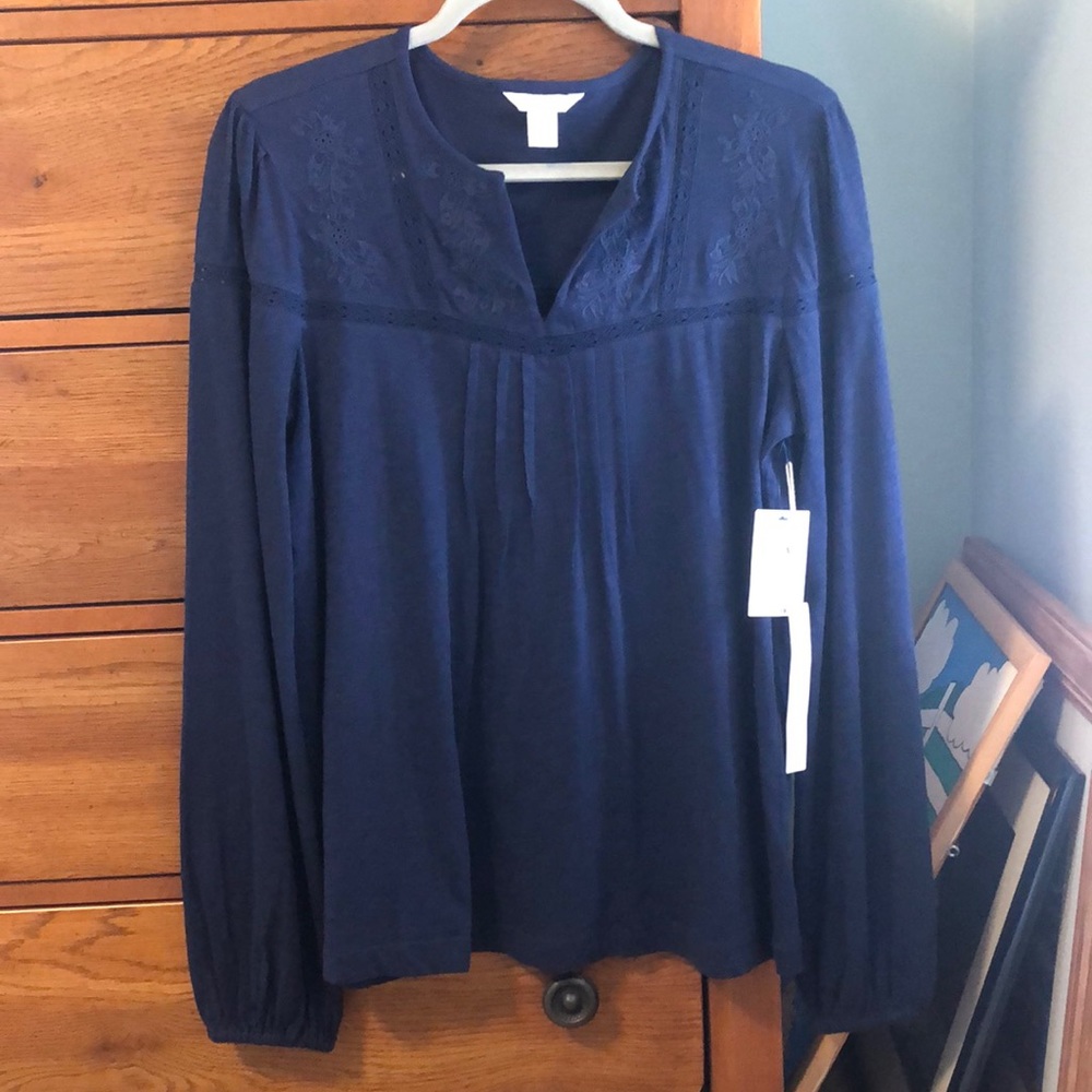 Navy Peasant Top